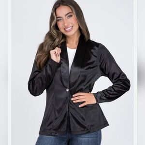 Savanna Jane NWT Satin Black Blazer Button Blouse Size Medium Women's